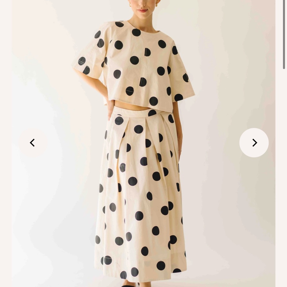 Polka Dot Two-Piece Skirt Set in Cream and Black